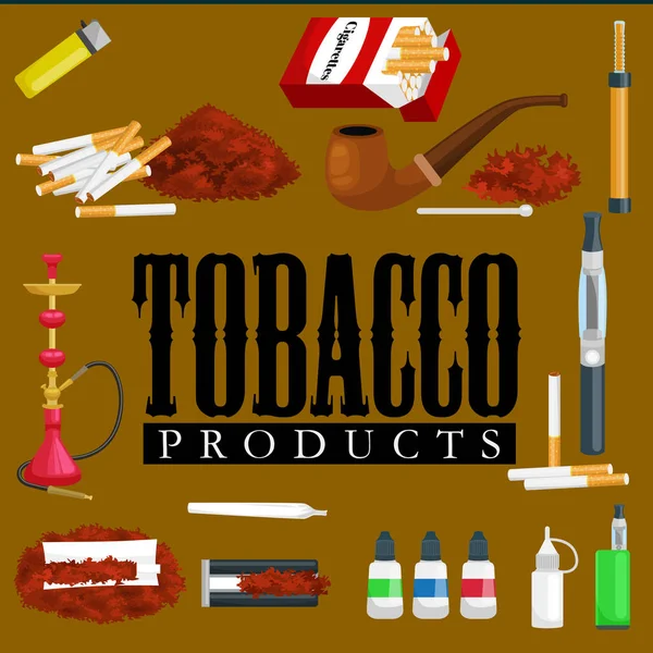 吸烟烟草产品图标设置与香烟水烟雪茄打火机孤立的矢量图 — 图库矢量图片