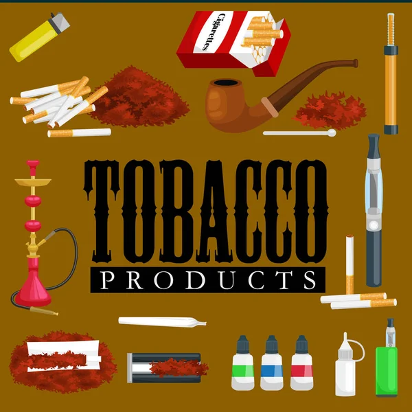 Fumar productos de tabaco iconos conjunto con cigarros narguile cigarros encendedor aislado vector ilustración — Archivo Imágenes Vectoriales