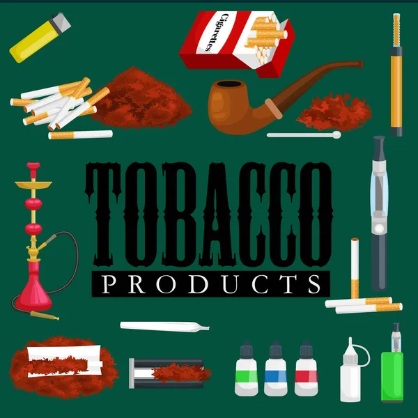 Fumar productos de tabaco iconos conjunto con cigarros narguile cigarros encendedor aislado vector ilustración — Archivo Imágenes Vectoriales