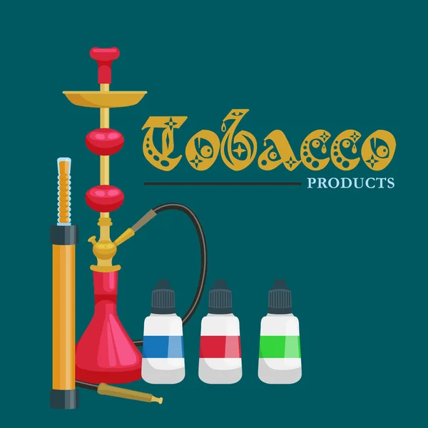 Warna dan modern hookah merah diisolasi dengan botol vektor cair ilustrasi - Stok Vektor