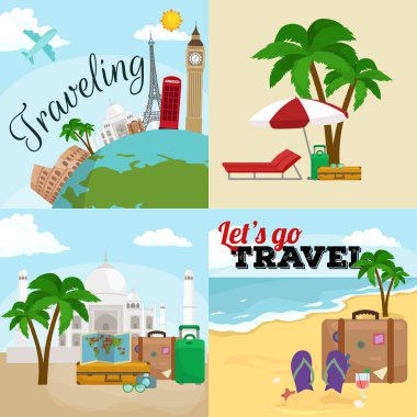 Seyahat kavramı vektör çizim, turizm ve tatil gezisi
