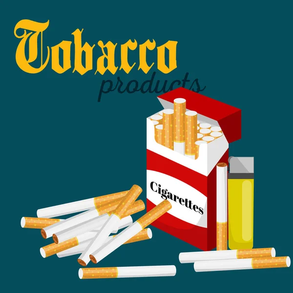 Fumar cigarro de tabaco com filtro em caixa vermelha e ilustração vetorial mais leve — Vetor de Stock