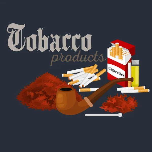 Fumar productos de tabaco iconos conjunto con cigarros narguile cigarros encendedor aislado vector ilustración — Vector de stock
