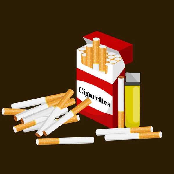 Fumar cigarrillo de tabaco con filtro en caja roja e ilustración de vectores más ligeros — Vector de stock