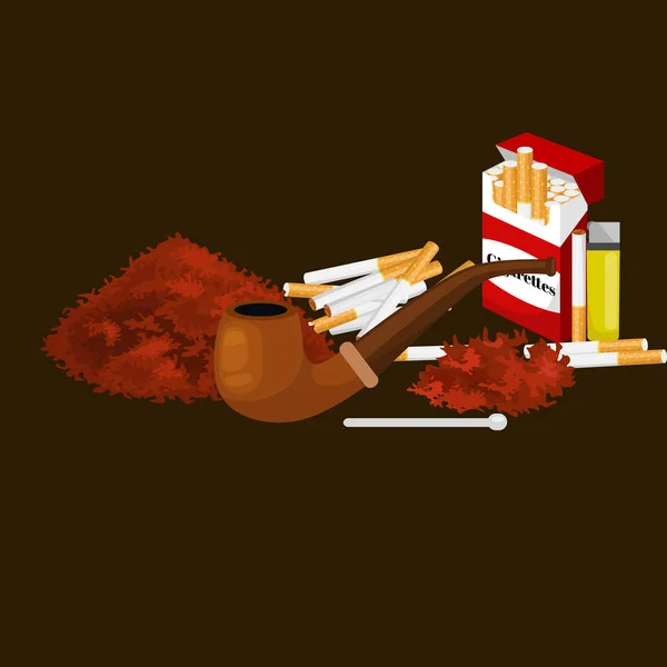 タバコの圧延のタバコのパック装置ベクトル図木製パイプを喫煙 — ストックベクタ