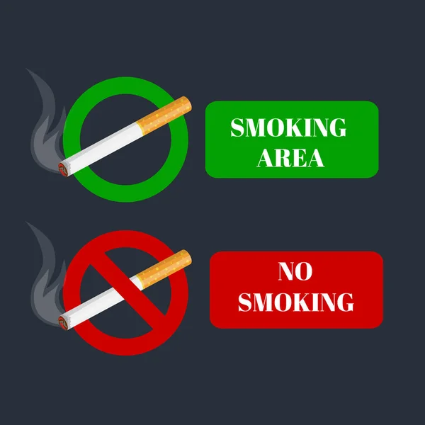 No smoking and smoking area labels with tobacco cigarette vector illustration — Stock Vector