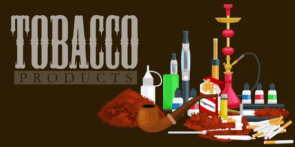 Tabagisme produits du tabac icônes ensemble avec cigarettes cigares narguilé illustration vectorielle isolée plus légère — Image vectorielle