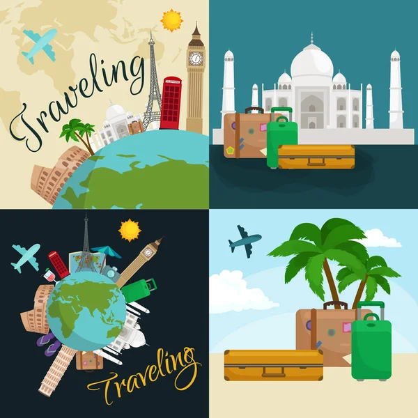 Resa runt världen affischen. Turism och semester, jorden, resa globala, vektor illustration. begreppet banner, internationella affärer bakgrund — Stock vektor