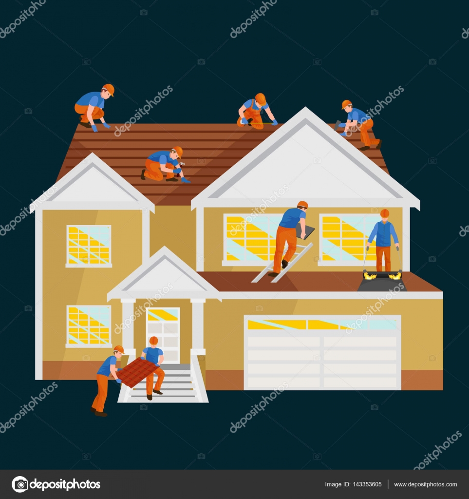Costruzione delloperaio riparazione del tetto casa, struttura di ... Ristrutturazione del tetto