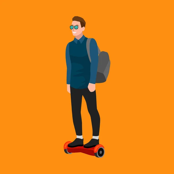 Povos ativos diversão com scooter elétrico, segway nova tecnologia moderna hoverboard, homem auto equilíbrio roda transporte giroscópio passeio rua vetor ilustrador —  Vetores de Stock