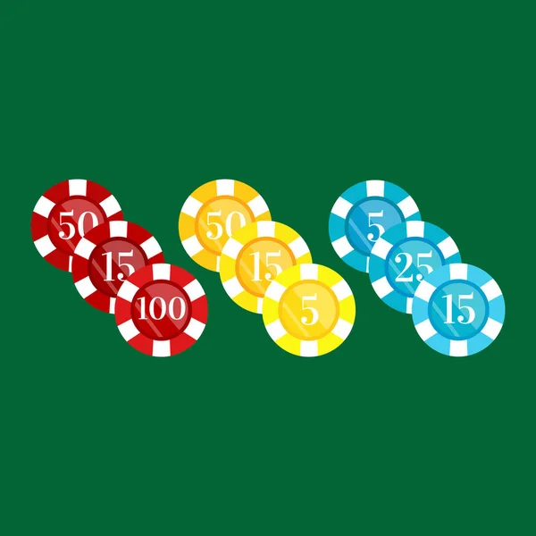 Casino chip de póquer para el juego de riesgo en Las Vegas, juego de azar suerte en las apuestas por la oportunidad de ganar ilustración vectorial aislado — Archivo Imágenes Vectoriales