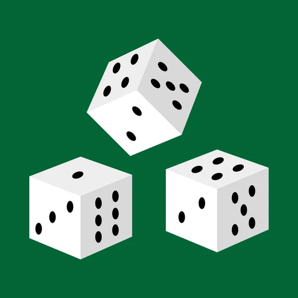 Gambling white dice for casino, risk and success playing leisure game isolated vector illustration, lucky number three to take jackpot — Stock Vector