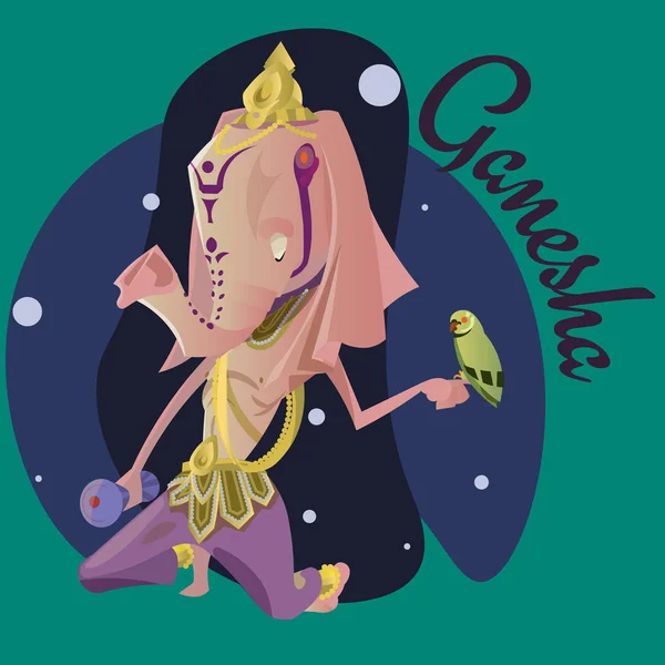 Il dio indiano Ganesha medita nello spazio. Induismo religione, cultura tradizionale asiatica mitologia spirituale, culto divinità festival illustrazioni vettoriali T-shirt concetti . — Vettoriale Stock