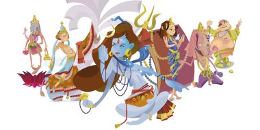 Lord Shiva, Hint tanrısı lotus pozisyonu ve uzay meditasyon. Maha Shivaratri Hinduizm din, geleneksel Asya kültür manevi mitoloji, tanrıça ibadet festival vektör çizimler