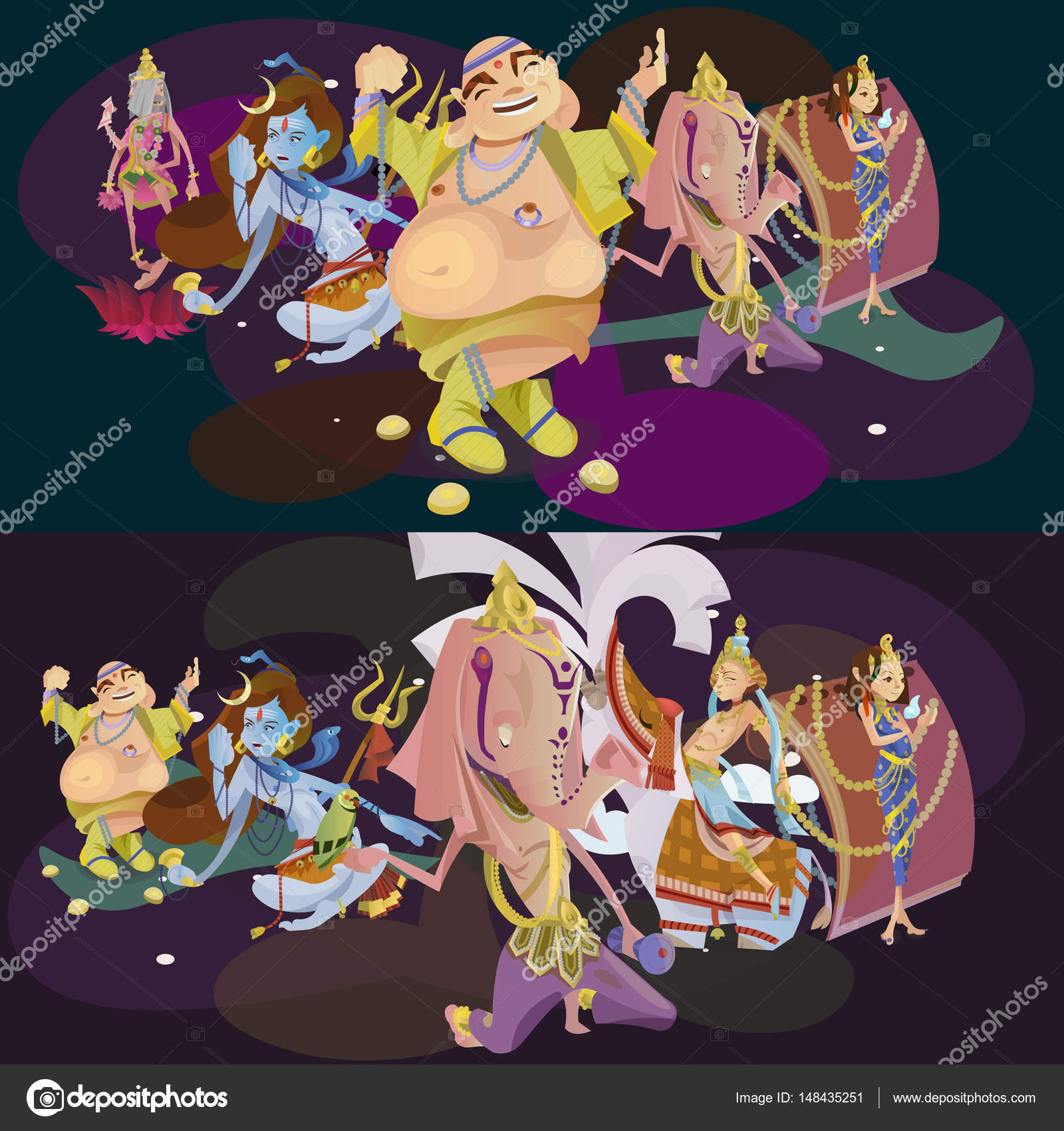 Set Of Isolated Indian Gods Meditation In Yoga Poses Lotus And Goddess Hinduism Religion Traditional Asian Culture Spiritual Mythology Deity Worship Festival Vector Illustrations T Shirt Concepts Vector Image By C Anutaberg