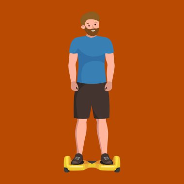 elektrikli scooter, yeni modern teknoloji hoverboard, etkin halklar eğlenceli adam kendini denge çarkı taşıma gyroscooter binmek sokak vector Illustrator