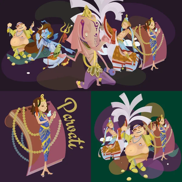Σύνολο των απομονωμένων ινδουιστικά θεών διαλογισμό γιόγκα θέτει lotus και θρησκεία ο Ινδουισμός θεά, παραδοσιακή ασιατική κουλτούρα πνευματική μυθολογία, θεότητα λατρεία Φεστιβάλ διανυσματικά εικονογραφήσεις, T-shirt έννοιες — Διανυσματικό Αρχείο