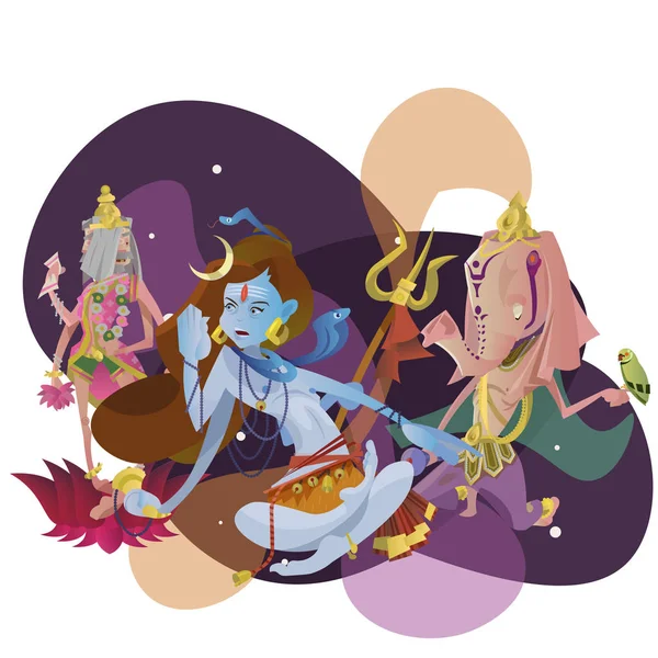 Verzameling van geïsoleerde hindoeïstische goden in yoga meditatie vormt lotus en godsdienst van de godin Hindoeïsme, traditionele Aziatische cultuur spirituele mythologie, Godheid aanbidden festival vectorillustraties, T-shirt concepten — Stockvector
