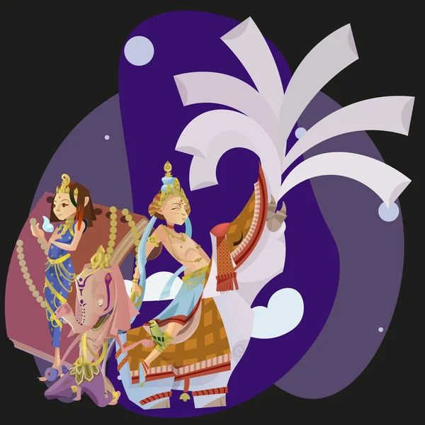 Conjunto de dioses hindúes aislados meditación en yoga plantea la religión del hinduismo del loto y de la diosa, la mitología espiritual tradicional de la cultura asiática, ilustraciones vectoriales del festival de la adoración de la deidad, conceptos de la camiseta — Vector de stock