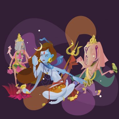 İzole Hint tanrıları meditasyon Yoga dizi pozlar lotus ve Tanrıça Hinduizm din, geleneksel Asya kültür manevi mitoloji, tanrıça ibadet festival vektör çizimler, T-shirt kavramları