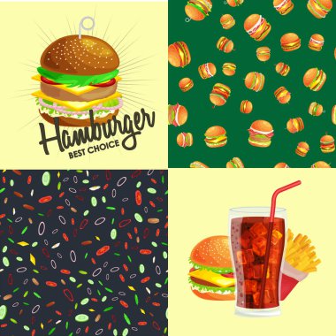 Izgara burger sığır eti ve taze sebze giyinmiş sos bun için meze, Amerikan hamburger fast food barbekü et yemek ekmek domates peynir, Hamburger vecor resimde arka plan ile