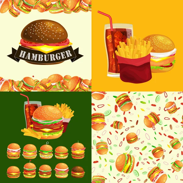 Izgara burger sığır eti ve taze sebze giyinmiş sos bun için meze, Amerikan hamburger fast food barbekü et yemek ekmek domates peynir, Hamburger vecor resimde arka plan ile