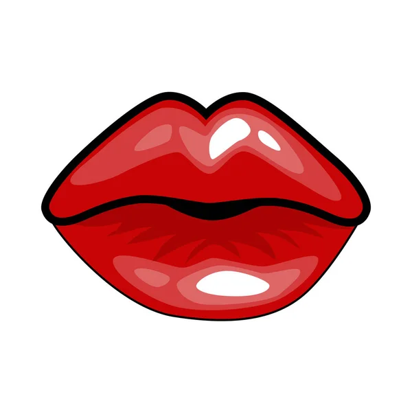 Mode Mädchen Lippen mit rotem Lippenstift in Cartoon-Pop-Art-Stil Patch-Abzeichen, coole Retro-Kollektion Aufkleber Vektor Illustration — Stockvektor