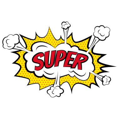 Karikatür çizgi süper metin içeren etiketleri ve öğeleri noktalı resim gölgeleri, retro karikatür vektör pop sanat çizim, yarı ton nokta vintage etkisi arka plan ile bubbles.