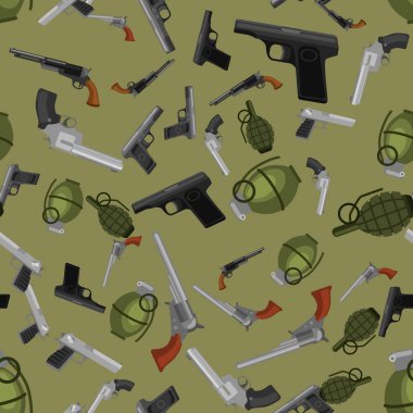 askeri silah seamless modeli, otomatik ve el dergisi madde işaretleri namlulu silah koruma shoting veya savaş doku, avcılık ve polis ekipman arka plan vektör çizim için tabanca için
