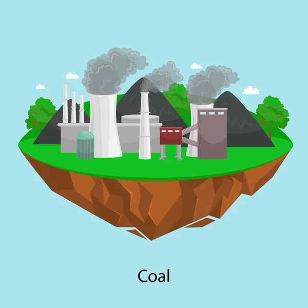 Hernieuwbare energie-industrie, steenkool elektriciteitscentrale fabriek elektriciteit op een concept van groen gras ecologie, technologie van hernieuwbare station vector illustratin — Stockvector