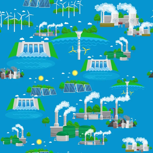 シームレスなパターン再生生態エネルギー、緑の都市力代替資源の概念、新技術、太陽光と風力発電を保存環境ベクター イラスト背景 — ストックベクタ