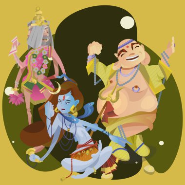 İzole Hint tanrıları meditasyon Yoga dizi pozlar lotus ve Tanrıça Hinduizm din, geleneksel Asya kültür manevi mitoloji, tanrıça ibadet festival vektör çizimler, T-shirt kavramları