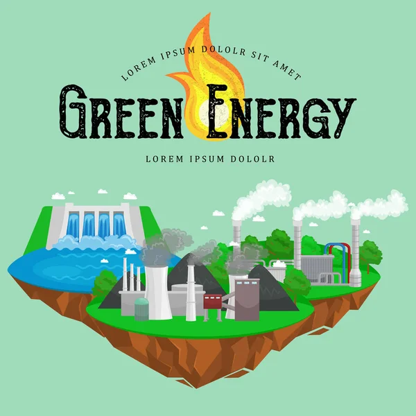 Begreppet alternativ energi gröna makt, miljö Spara, förnybara turbin energi, vind och sol ekologi el, ekologiska branschen vektorillustration — Stock vektor
