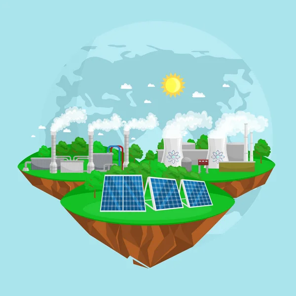 Concept of alternative energy green power, environment save, renewable turbine energy, wind and solar ecology electricity, ecological industry vector illustration — Stock Vector