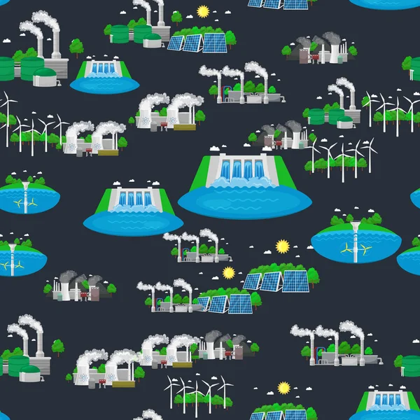 Seamless mönster alternativ energi grön, miljö energisparläge, förnybara turbin energi, vind och sol ekologi el, ekologiska branschen vektorillustration — Stock vektor