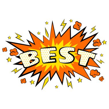 Karikatür çizgi en iyi metin içeren etiketleri ve öğeleri noktalı resim gölgeleri, retro karikatür vektör pop sanat çizim, yarı ton nokta vintage etkisi arka plan ile bubbles.