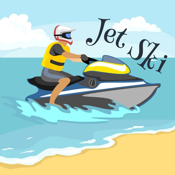 Jet-ski extrém vízisportok, elszigetelt design elem a nyári vakáció tevékenység fogalmát, rajzfilm hullám szörfözés, tengeri strand vektoros illusztráció, aktív életmód kaland — Stock Vector