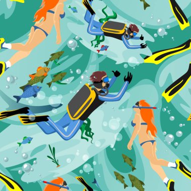 Doğa sporları Dikişsiz desen su, tasarım öğeleri için yaz tatil etkinlik Tekstil, karikatür dalga sörf, deniz plaj vektör çizim, aktif yaşam tarzı macera