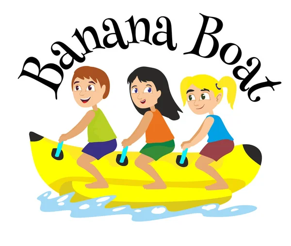 Banana boat water extreme sports, elemento de design isolado para conceito de atividade de férias de verão, surf de ondas de desenhos animados, ilustração do vetor de praia do mar, aventura de estilo de vida ativo —  Vetores de Stock