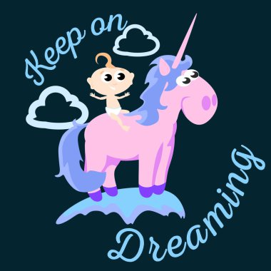 şirin tek boynuzlu at cabukşalterli, sihirli pegasus uçan kanat ve boynuz ile gökkuşağı, fantezi at vektör çizim, tebrik kartı metin şablonu, renkli arka plan üzerinde hayal efsane yaratık izole