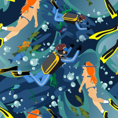 Doğa sporları Dikişsiz desen su, tasarım öğeleri için yaz tatil etkinlik Tekstil, karikatür dalga sörf, deniz plaj vektör çizim, aktif yaşam tarzı macera