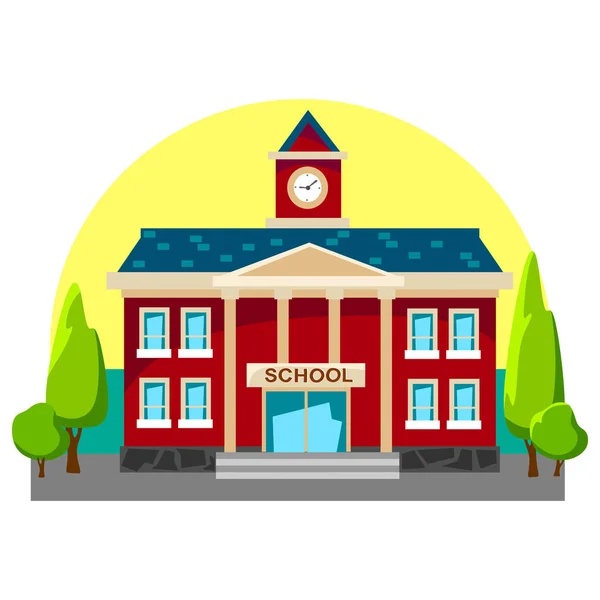 Modern school buildings exterior, student city concept, elementary school facade urban street background, icon vector illustration — Stock Vector