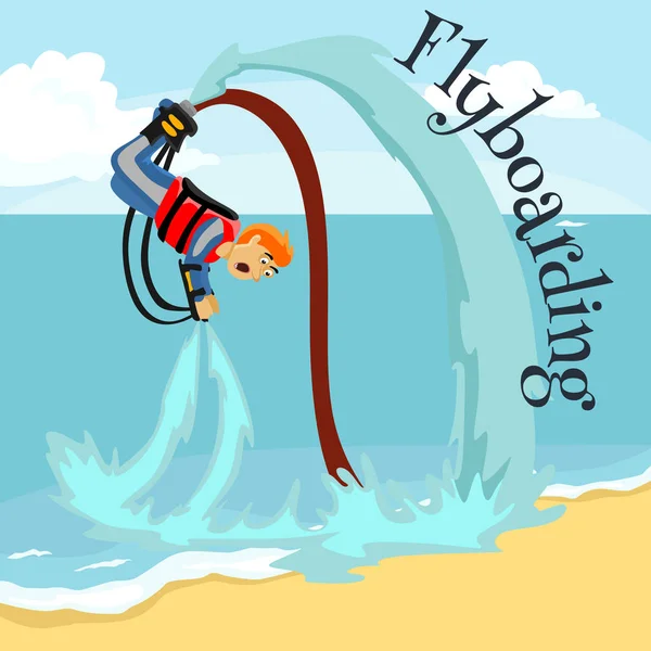 Fly Board Wasser Extremsport, isoliertes Design-Element für Sommerurlaub Aktivitätskonzept, Cartoon-Wellenreiten, Meer Strand Vektor Illustration, aktives Lifestyle-Abenteuer — Stockvektor