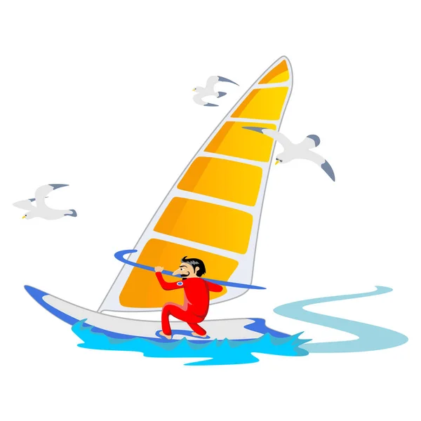 Windsurfen Wasser Extremsport, isoliertes Gestaltungselement für Sommerurlaub Aktivitätskonzept, Cartoon-Wellensurfen, Meer Strand Vektor Illustration, aktives Lifestyle-Abenteuer — Stockvektor