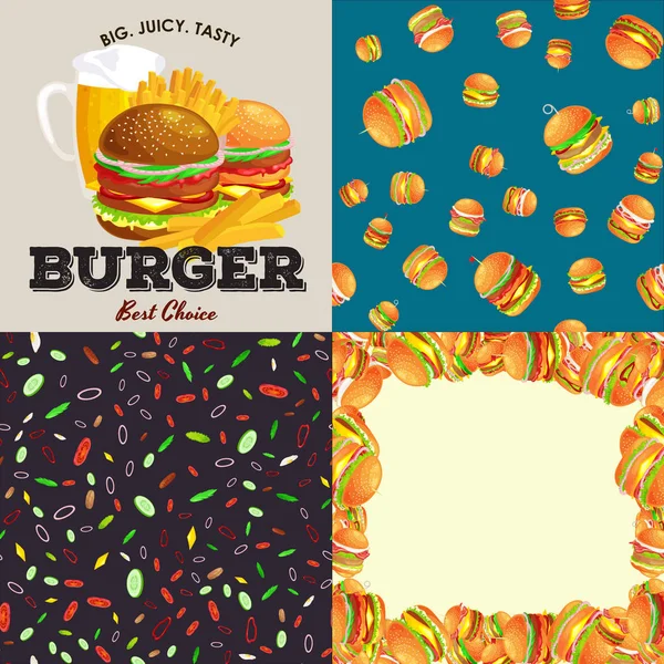 Izgara burger sığır eti ve taze sebze giyinmiş sos bun için meze, Amerikan hamburger fast food barbekü et yemek ekmek domates peynir, Hamburger vecor resimde arka plan ile