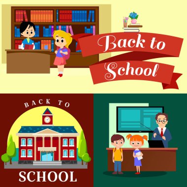 Geri okul seti pictographs, çocuk hayat gazete ve Kütüphane, erkek basketbol kızlar amigo takım, öğretmen, sınıf, Profesör ders üniversite, vektör çizim Bina öğrenciler ile