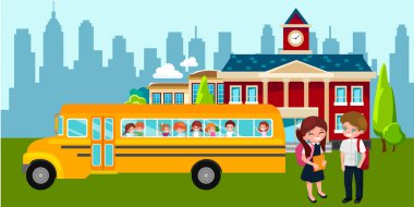 Geri okul seti pictographs, çocuk hayat gazete ve Kütüphane, erkek basketbol kızlar amigo takım, öğretmen, sınıf, Profesör ders üniversite, vektör çizim Bina öğrenciler ile