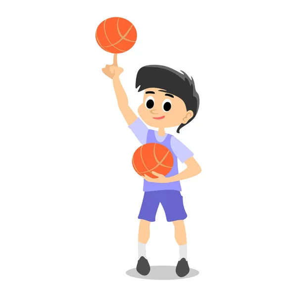 Kegiatan sekolah anak-anak bahagia, anak-anak tim olahraga, anak laki-laki bersenang-senang dan bermain dengan bola di lapangan basket di stadion, terisolasi latar belakang permainan aktif vektor ilustrasi - Stok Vektor