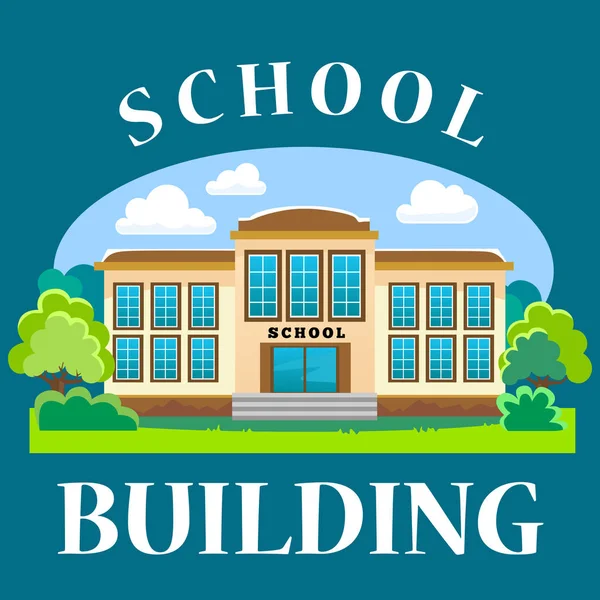 Сучасні шкільні будівлі екстер'єр, концепція студентського міста, фасад початкової школи міський вуличний фон, іконка Векторні ілюстрації — стоковий вектор