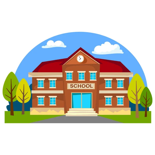 Moderno edificio de la escuela exterior, estudiante concepto de ciudad, escuela primaria fachada calle urbana fondo, icono vector ilustración — Vector de stock